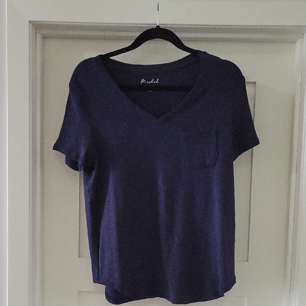 Marled Deep Navy V-Neck Pocket Short Sleeve Tee